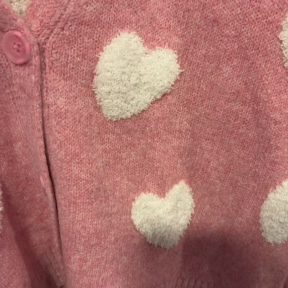 BNWT CUPCAKES & CASHMERE Valentine's Day Pink Heart Pattern Cardigan Size Medium - Picture 3 of 8